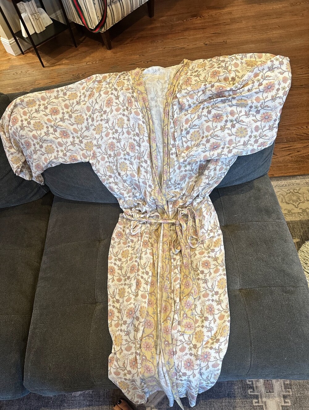 World Market Floral Cotton Kimono Robe in Cream and Pink